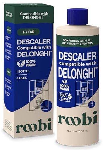 Solución descalcificadora compatible con DeLonghi. Limpia y descalcifica tu cafetera DeLonghi. Botella única. Fórmula concentrada ecológica. Solución descalcificadora limpiadora neutra en carbono