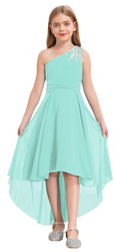 iEFiEL Mädchen Festlich Kleid Elegante Hochzeitskleid EIN-Schulter Blumenmädchenkleider Abendkleid Vokuhila Kleid Partykleid Sommerkleid