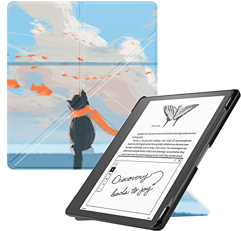 Slimshell Case for Kindle Scribe 10.2” 2022 Released, Origami Standing Lightweight PU Leather Stand Smart Cover with Auto Sleep Wake Feature for Kindle Scribe 10.2 inch with Pen Holder (Cat's Dreams)