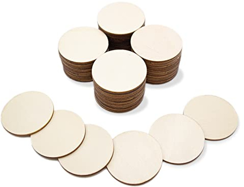 100PCS 50mm Unfinished Wood Circles for Crafts, Wooden Slices Discs Pieces | with 2.5mm Thickness, Round Wood Log Natural for Wedding Décor, DIY Art Craft, Ornaments, Scrapbook, Plaques