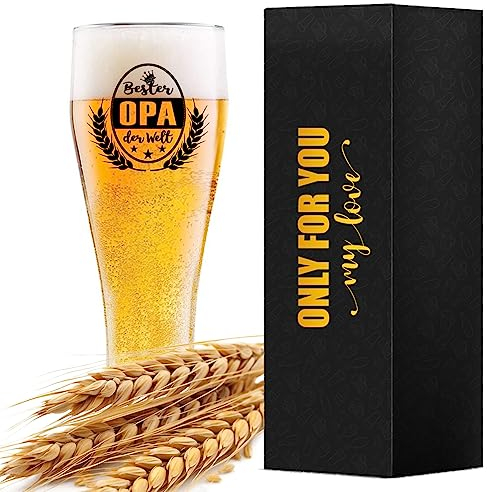 Opa Weizenbierglas mit Spruch bester OPA der Welt , Weizenglas Geschenk Bierglas 0,5l, Bier Geschenke für Männer Ihn zum Vatertag Geburtstags Weihnachten Männertag Herrentag für Großvater (für Opa)
