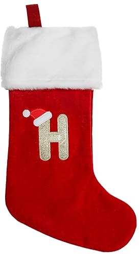 VEYLIN Christmas Stockings with Letters, 20 Inch Large Plush Christmas Stockings Embroidered Stockings Stockings for Kids/Adult Red Letter(H)