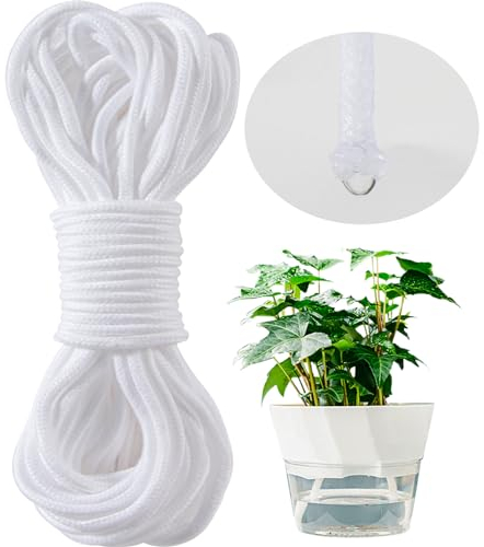 Selbstbewässerndes Seil, 15 m × 0,6 cm, selbstbewässerndes Seil für Pflanzen, Dochtschnur für Garten, Dochtseil für Selbstbewässerungssystem, Kapillardocht zum Eintopfen von Orchideen, Tomaten