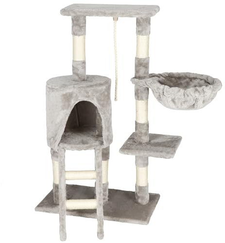 SPRINGOS Árbol rascador para gatos con caseta y nido, cuerda de juego, 96 cm