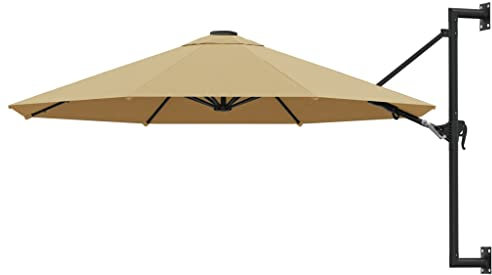 KIPPOT Garden Parasol, Market Umbrella, Sun Protection, UV Protection, Wall Mounted Parasol with Metal Pole, 300 cm, Taupe Parasol, Beach, Windproof, Stable for Balcony, Garden, Patio