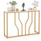 COSTWAY Konsolentisch, Eingangstisch schmal Marmor Optik, Sofatisch mit geometrischem Metallrahmen, Beistelltisch Gold + Weiß, 110 x 30 x 80 cm, für Wohnzimmer, Flur, Eingang