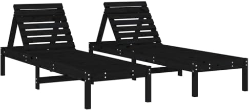 vidaXL Tumbonas 2 uds, Sillones con Respaldos Ajustables, Tumbonas de Listones, Asientos para Piscina Jardín Patio, Madera Maciza de Pino Negro