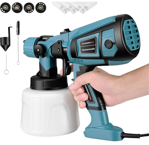 Couleeur Pistola a Spruzzo,1400ml 800W HVLP Pistola a Spruzzo per Verniciare da 4 Ugelli e 3 Modalità,Capacità pistola a spruzzo elettrica, Per Vernici & Pareti & Interni ed Esterni