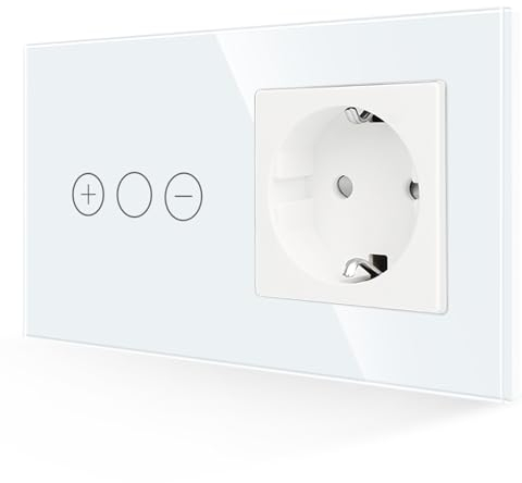 JIMEIDA Variateur avec prise en blanc, variateur tactile, vitre en verre trempé avec rétroéclairage LED, 157 x 86 mm