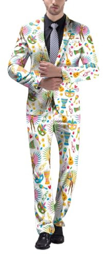 Anzug Herren Lustiger Masken Anzug Prom Suits Faschingskostüme mit Bunten Drucken 60er Jahre Pop Art Style Outfit, Party Jacke und Hose, Karneval, Mottoparty, Mardi Gras Karneval Kostüm Herren