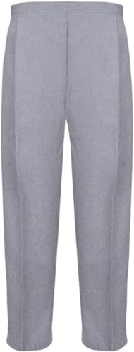Ladies Half Elasticated Waist Trousers 2 Front Side Pockets Short Regular Long Length Business Office Work Womens Pants Bottoms UK 8-24 (UK, Numeric, 14, Regular, Long, Silver Grey)