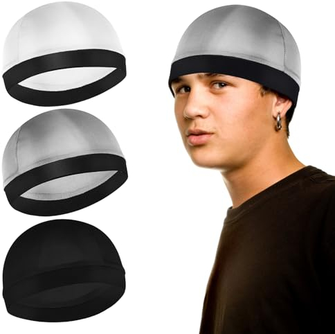 Sibba 3 Stück Unisex Satin Silky Wave Caps 360 540 720 Wave Elastic Band Silky Durag Headwear Strümpfe Perücke Beanie Cap Weich Atmungsaktiv Skullies Beanies Cap für Schlafen Dusche