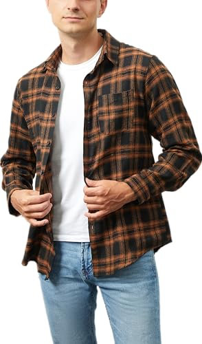 Chemisier Carreaux Coton Homme Chemise Bûcheron Western Veste à Carreaux en Flanelle T Shirt Manches Longues Casual Décontractée Classique Retro Ecossaise Gilet Blouse Brun Noir L