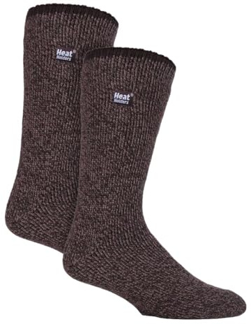 HEAT HOLDERS 2er Pack Herren Socken Merinowolle Atmungsaktiv Fleece Winter Socken Outdoor Warme (39-45, Braun)