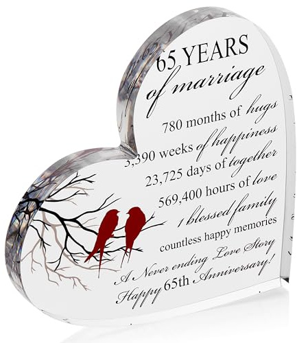 VELENTI 65th Wedding Anniversary Present - Blue Sapphire Acrylic Heart-Shaped Keepsake