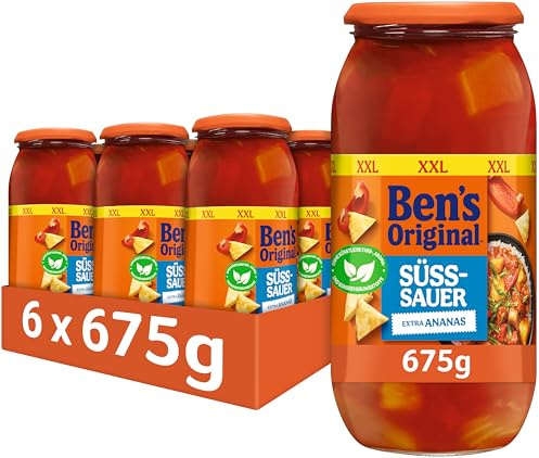 Ben's Original Sauce Süß-Sauer Extra Ananas 6 x 675g, Multipack | Feine Sauce im Glas, Süß-Sauer & Extra Ananas, Familienpackung, Perfekt zu Reis