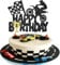 SYKYCTCY 1 Pack Race Car Happy Birthday Cake Topper Glitter Flag Wheel Racing Car Cake Pick for Let's Go Racing Theme Baby Shower Boys Girls Birthday Party Cake Decorations Supplies
