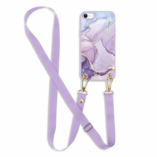 Kueqeay Handykette für iPhone 7/8/iPhone SE 2022/2020 Hülle mit Band 6,1, Aesthetic Muster Marmor Schutzhülle TPU Silikon Mattiert Necklace Handyhülle für zum Umhängen Ultra Stoßfest, 02