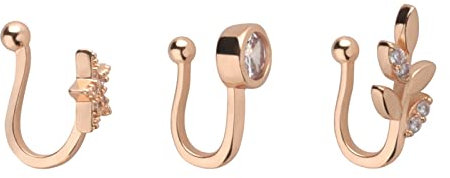 AMDXD Lot de 3 clous de nez en acier inoxydable indien - 1,2 mm - Étoile - Feuilles - Faux piercing tragus, tragus, cartilage - Bijoux pour homme et femme, Acier inoxydable, Sans zircone