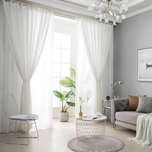 Beydodo Vorhänge Weiß 2er Set mit Haken 86x138CM, Gardinen für Schienensystem Modern Einfach Gardinenschals Polyester Halbtransparent für Wohnzimmer Schlafzimmer Küche