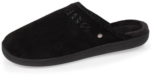 Isotoner Chaussons pantoufles Mules femme ultra confortables et légères, en coton biologique et semelle à mémoire de forme, 40 EU, noir