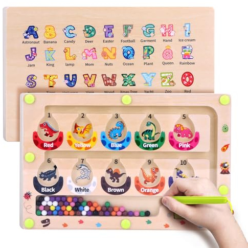 Uiseba Dinosaurier Mini magnetische Farbe und Zahl Labyrinth Montessori Spielzeug für Alter 3 4 5, Kleinkind Busy Board, Pädagogische Vorschule Lernaktivitäten, Jungen und Kinder