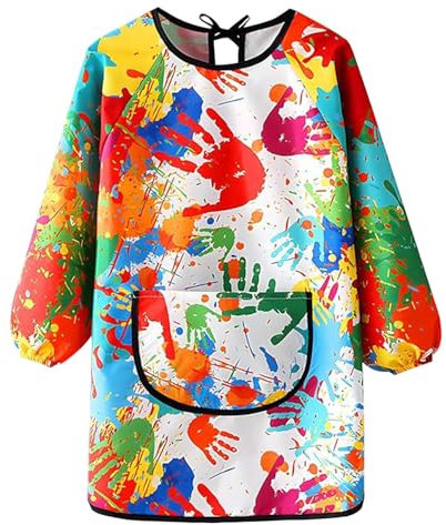 iCovalescent Malschürze, Kinder Malerkittel, mit Ärmeln und Big Taschen, Mädchen Junge Tuschkittel Wasserdicht Malkittel Bastelschürze für Schule Kunst Malerei Kochen(XL)