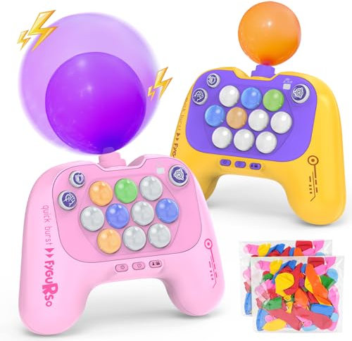 fygurso Handheld Speed Pushing Game Machine with Balloons 2-Player Fidget Game Light Up Quick Push Game Fast Push Puzzle Game Console for 6 7 8 9 10 11 12 Years Old Kids Adults-Pink+Yellow