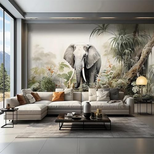 GZGZG Self-Adhesive PVC Mural 3D Wallpaper Elephant Animal Living Room Bedroom Interior Decoration Wall Art Sticker
