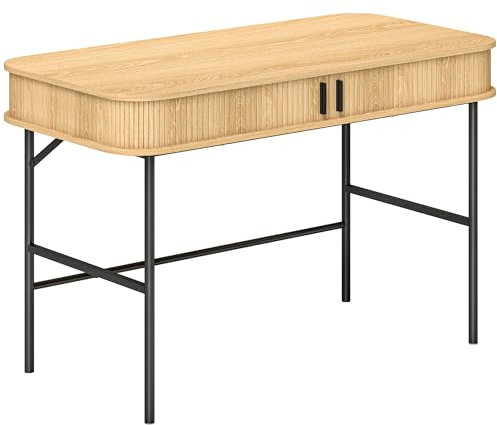 HOMCOM Scrivania per Computer con Ante Scanalate Stile Contemporaneo, Scrivania per Camera e Ufficio in Acciaio e Legno, 120x60x76.5 cm, Nero e Rovere