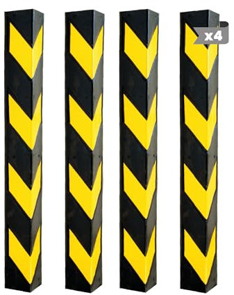 Pack 4 - Protector Puertas Coche Esquinero - Protector Columnas Garaje y Esquineras Pared, Amortigua Arañazos y Golpes en Parachoques y Puertas - Protección Caucho Atornillado | 80cm y Ángulo 90º
