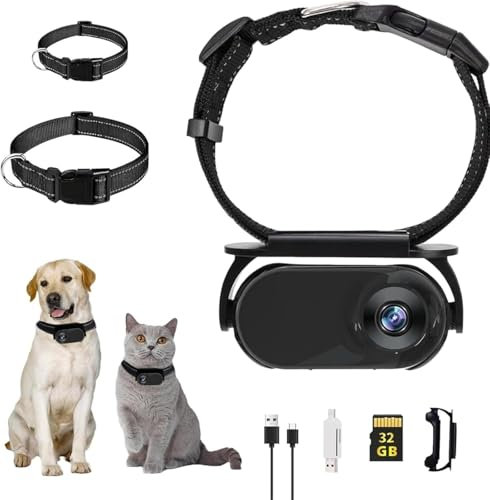 1pc Dog Collar Camera with 32GB SD Card, Cat Camera Collar Wifi, Pet Collar Camera for Cats, No Wifi Needed Action Camera Wireless, Mini Body Camera, Collar Camera for Dogs Cats Indoor/Outdoor