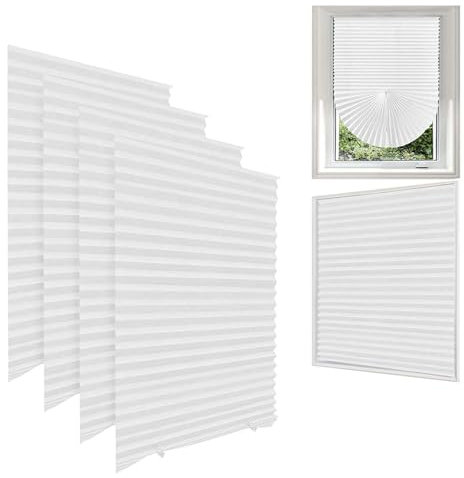 AQCQDQ Dachfenster Plissee, Plissee Jalousien Fenster, ohne Bohren, mit Saugnäpfen, Blickdicht und Lichtdurchlässig Plissee für Fenster & Balkontür (60 * 150cm,Weiß – Vollverdunkelung)