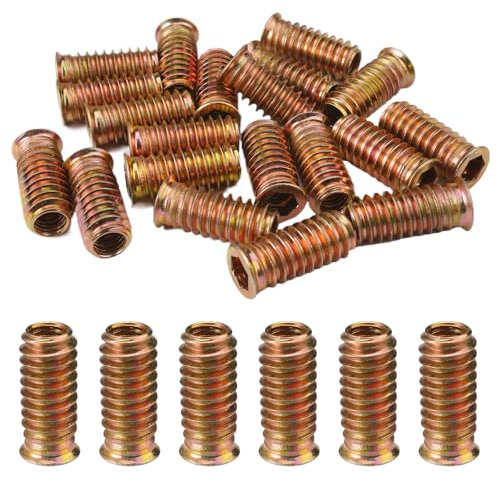 20 Pezzi M8 Boccole Filettate Per Legno, M8 x 30 mm Inserti Filettati Per Legno, Inserto Filettato Esagonale con Rivestimento in Zinco Colorato, Inserti Filettati per Mobili, Compensato