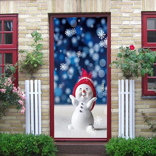 3D Pupazzo Di Neve Di Natale Adesivi Per Porte Poster Autoadesivi Carte Da Parati Murales Arte Adesivi Murali Foto 100 X 215 Cm Decorazione Porta Smontabile In Pvc Per Soggiorno Camera-63164551729733