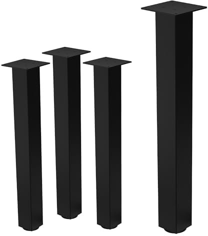 ML-Design Lot de 4 Pieds de Table L-Design 72 cm, Noir Brillant, en Acier Laqué Epoxy, Carré, Profil 8x8 cm, Pieds de Meuble Réglables en Hauteur 1-4 cm, Pieds de Support pour Tables Basses, Bancs