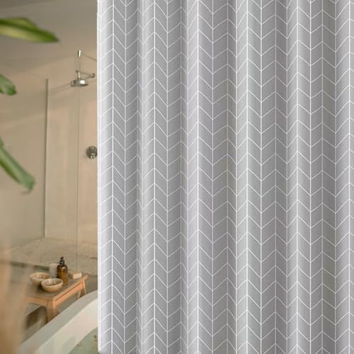 hzkais Grey Shower Curtain, Mould Proof and Mildew Resistant Washable Bathroom Curtains, Shower Curtain for Bathroom, Bath Curtains with Hooks, 180 x 200 cm