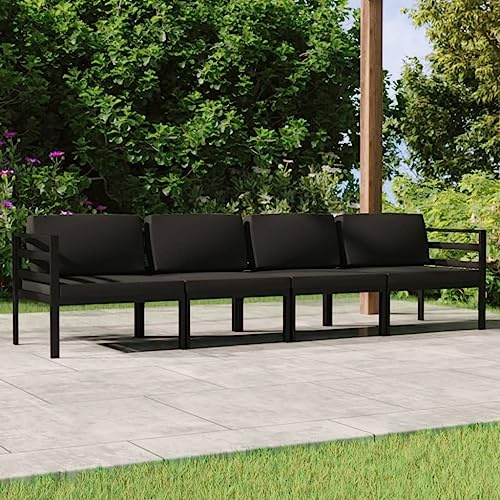 Teenpull 4-TLG. Garten-Lounge-Set, Anthrazit Aluminium Outdoor Sofa Garnitur mit Kissen für Balkon, Terrasse & Garten, Modernes Modulares Design, Robust & Wetterfest