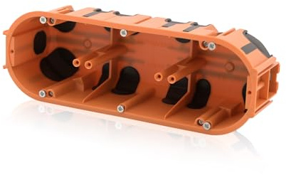 Intratec Unterputzdose 3-fach 217 × 73 mm, Ø 68 mm, 60 mm tief, aus PP/TPE, winddicht & halogenfrei, Gerätedose IP30, orange/schwarz