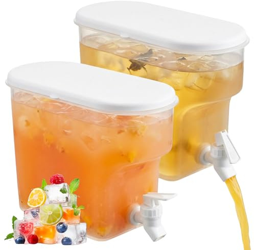 Elyyapt 2 PCS Drinks Dispenser with Tap, 3.5 L Fridge Beverage Drink Dispenser with Leak-Proof Spigot, Water Dispensers Container Cold Drink Juice Beverage Dispensers Jug for Party Iced Tea Lemonade