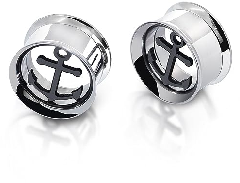 Longbeauty Edelstahl Tunnel Plugs Hollow Schraub Ear Stretcher 10mm Anker Silber