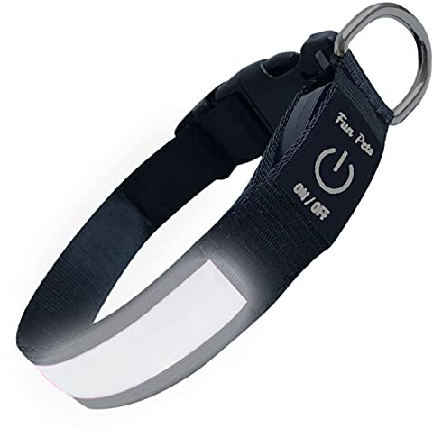Fun Pets LED Dog Collar in Black & White - USB Rechargeable Pet Safety Collar - Great Visibility & Improved Safety (50cm - 60cm / 19.7 - 23.6)