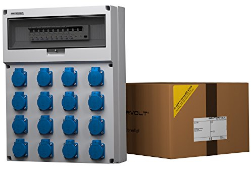Dokorvolt Stromverteiler mit Mennekes Steckdosen 16x 230V Schuko, 8x LS-Schalter C16A VDE, 1x RCCB FI-Schalter 40A Baustromverteiler Wandverteiler komplett verdrahtet IP44 für Baustellen & Fabriken