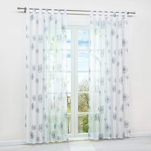 HongYa 1 Stück Schlaufenschal Transparenter Vorhang Voile Gardine Schal mit Schlaufen H/B 175/140 cm Pusteblumen Muster