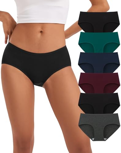 INNERSY Underwear Women Cotton Knickers Ladies Briefs Basic Pants Pack of 6 | Stretch Mid Rise Hipster Panties, Soft Breathable 100% Cotton Gusset, Tag-free & Wedgie Free, for Sports, Sleep & Daily Wear