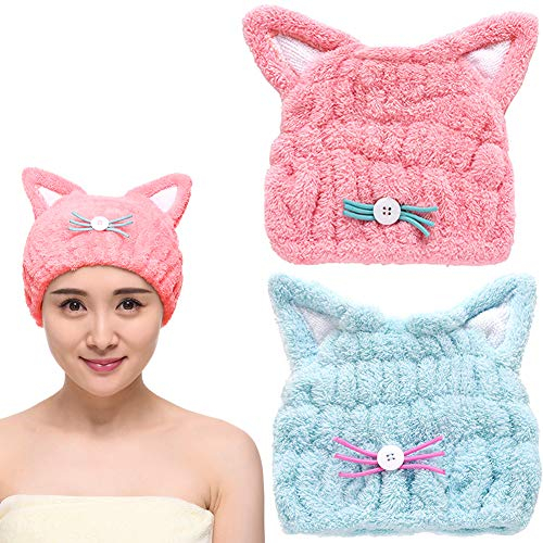 BESLIME Weiche Haare Trockene Kappe - Haartrockentuch Kopfhandtuch, Turban Handtuch mit Knopf, Mikrofaser Handtuch für Kopf und Lange Haare,2pcs