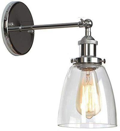 HJXDtech Industrial Vintage Wandleuchte Moderne Beschichtung Chrom Halterung Lampe Klarglas Lampenschirm E27 Fassung Wandlampe für Badezimmer Flur Schlafzimmer Korridor (Tasse)