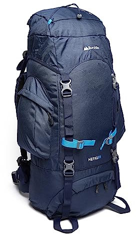 Eurohike Nepal 65 Litre Rucksack with Ventilated Back Panel & Padded Harness, 65L Backpack, Bag for Men & Women, Adjustable, Lightweight, Camping, Hiking, Trekking, Travelling, Outdoors, Blue