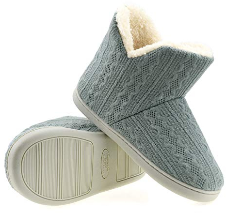 AONEGOLD® Hausschuhe Damen Herren Winter Warm Hüttenstiefel Gestrickte rutschfest Plüsch Pantoffeln Hüttenschuhe Outdoor Indoor(Grün,Größe 40-41)