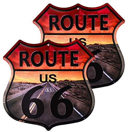 Dojune-2 Pack Route 66 - Targa in metallo vintage con strada statale